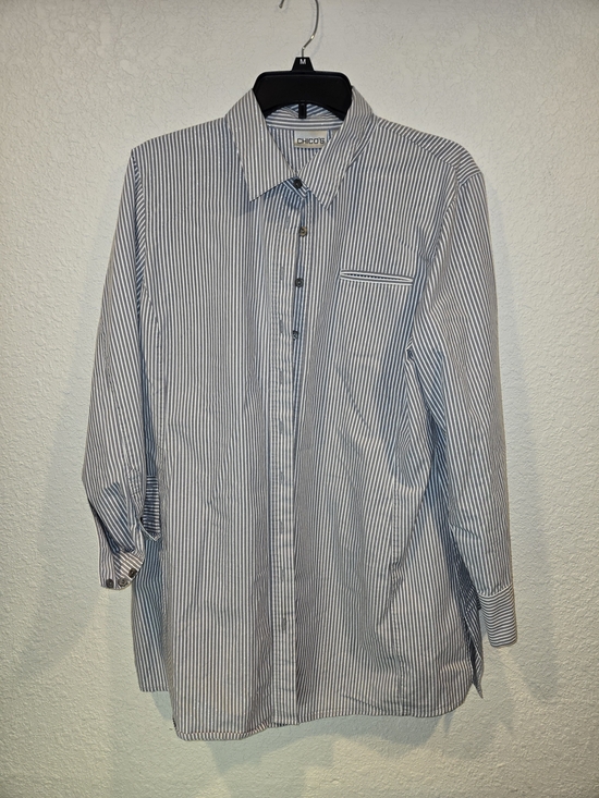 Chico's Tops - Chico's Women’s Gray & White Striped Button-Up Shirt Size 2
